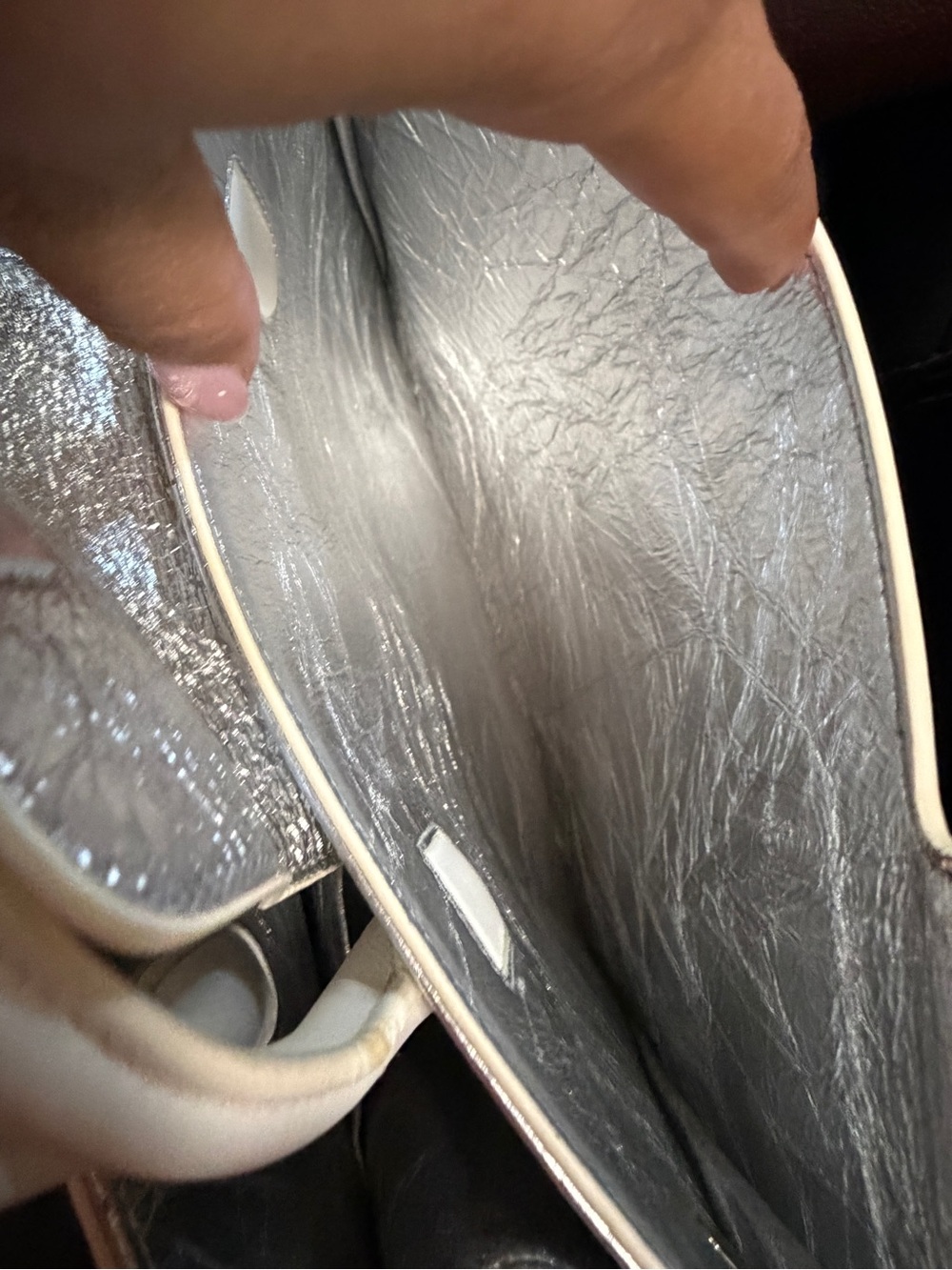 Dior Metallic Silver Crinkled Leather Satchel - Picture 4 of 8